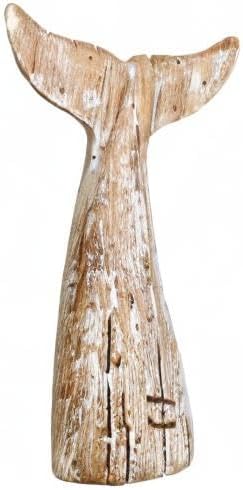 Morning View Whale Tail Decor Tabletop Nautical Decor Wood Whale Sculpture Rustic Whale Tail Statue Carved Figurine Coastal Home Beach House Decor Ocean Mediterranean for Shelf Bathroom 8.5 Inch Tall
