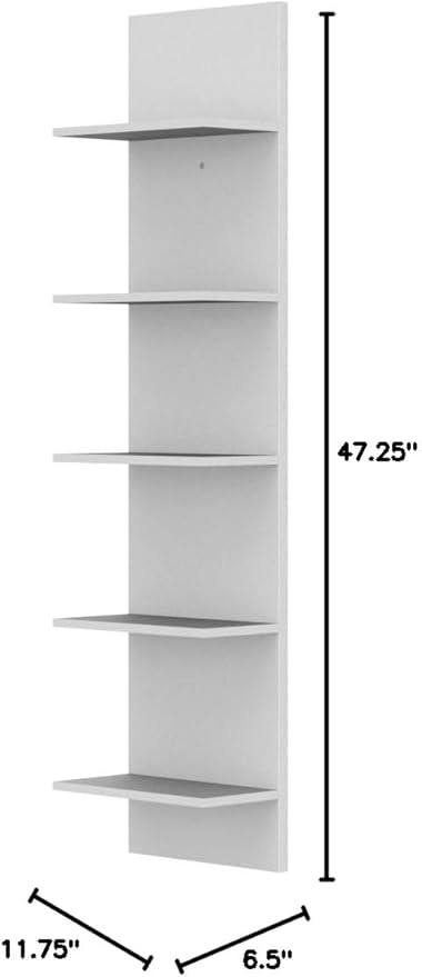 Danya B. Narrow Decorative Wall Mount Vertical Shelving Unit – Modern Column with 5 Shelves Home or Office for Books, Décor Display (White)