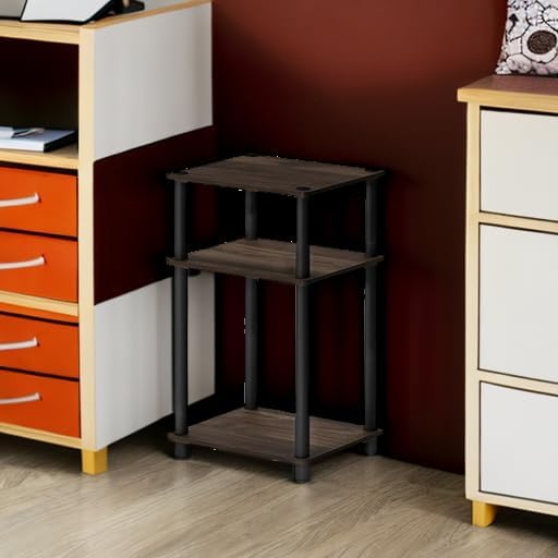 Furinno Just 3-Tier Turn-N-Tube End Table / Side Table / Night Stand / Bedside Table with Plastic Poles, 1-Pack, Columbia Walnut/Black
