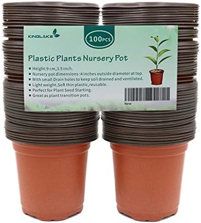 KINGLAKE 100 Pcs 4" Plastic Plants Nursery Pot/Pots Seedlings Flower Plant Container Seed Starting Pots,4 Inch,Red