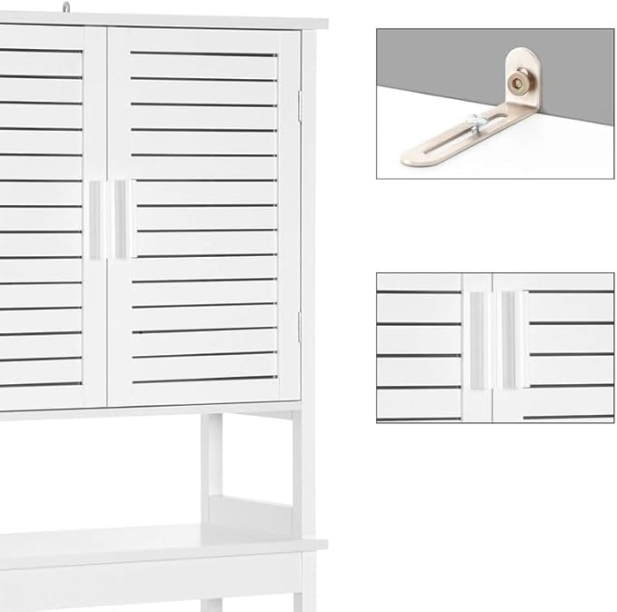 SONGMICS Over The Toilet Storage Cabinet, Bathroom Cabinet with Adjustable Inside Shelf and Bottom Stabilizer Bar, Space-Saving Toilet Rack, Cloud White UBTS010W01