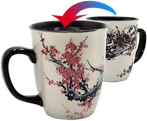 Color Changing Heat Sensitive Magic Funny Art Mug Large Coffee Tea Plum Blossom Porcelain Mugs for Women Mom grandma Gifts 16oz Black Change Glow Red Cups