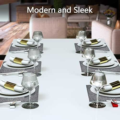 DACHUI Placemats Set of 6, Linen Look Woven Place Mats, Water Resistant, Heat Resistant, Washable, Durable Table Mats (Grey)