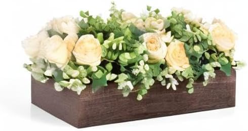 Dahey Centerpiece Table Decorations for Dining Room Farmhouse Living Room Table Centerpieces Decor Wood Tray with 3 Artificial Flowers and 2 Eucalyptus for Kitchen Table, 14.1" x 4.7" x 3.1"