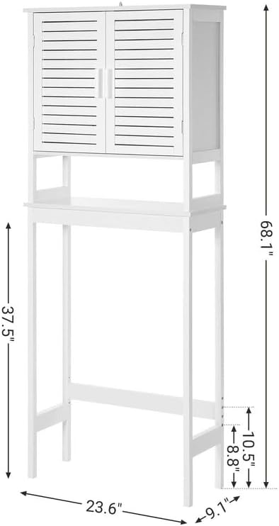 SONGMICS Over The Toilet Storage Cabinet, Bathroom Cabinet with Adjustable Inside Shelf and Bottom Stabilizer Bar, Space-Saving Toilet Rack, Cloud White UBTS010W01