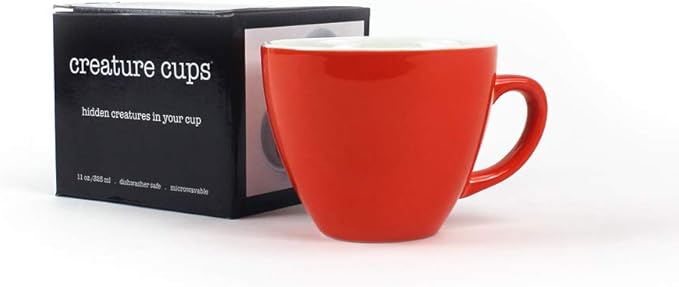 Creature Cups FOX Ceramic Cup (11 Ounce, Red Orange) - Hidden 3D Woodland Animal Inside Mug Emerges As You Drink - Holiday, Birthday, Housewarming Drinkware Gift for Coffee & Tea Lovers