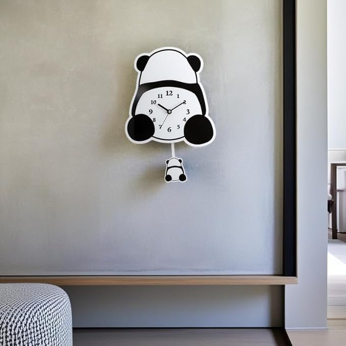 Panda Wall Clock 3D Cute Clock with Pendulum Silent Funny Gift Clock for Modern Decorative Home Living Room Kids' Room Panda Butt