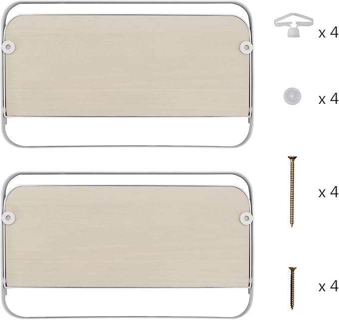 WELLAND Arlington Floating Shelves Set of 2 | Folding Display Wall Shelves | Walnut Grain Wooden Board & Metal Frame | 12" W x 5" D x 7" H | White (Upgraded)
