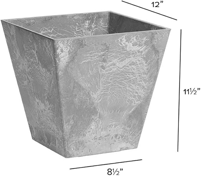 ArtStone 35120 Ella Square Planter, 12-Inch, Grey