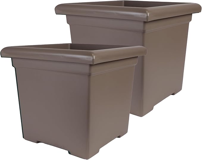 The HC Companies Accent Square Plant Pot w/Drainage - Classic Planters for Outdoor Plants & Indoor Plants - Lightweight & UV-Resistant Square Planter Box (12.5”, Cappuccino, Pack of 2)