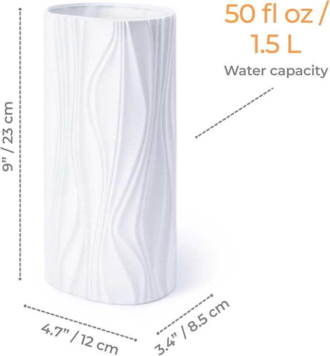 Cute White Flower Vases for Bouquet - Easter Vase - Large Ceramic Vase for Pampas Grass - Home Decor Aesthetic - Jarrones Grandes para Sala Elegantes (White)