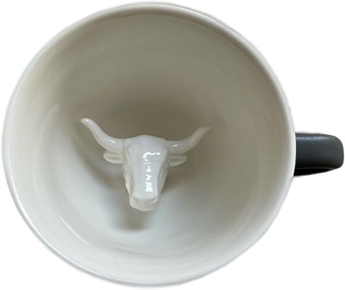 Creature Cups BULL Ceramic Cup (11 Ounce, Matte Olive Brown Exterior) - Hidden 3D Animal Inside Mug - Birthday, Holiday, Housewarming Drinkware Gift for Cattle, Longhorn, Coffee & Tea Lovers