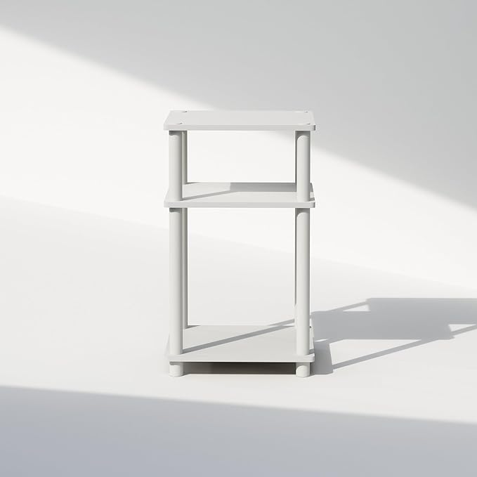 Furinno Just 3-Tier Turn-N-Tube End Table, 1-Pack, White/White