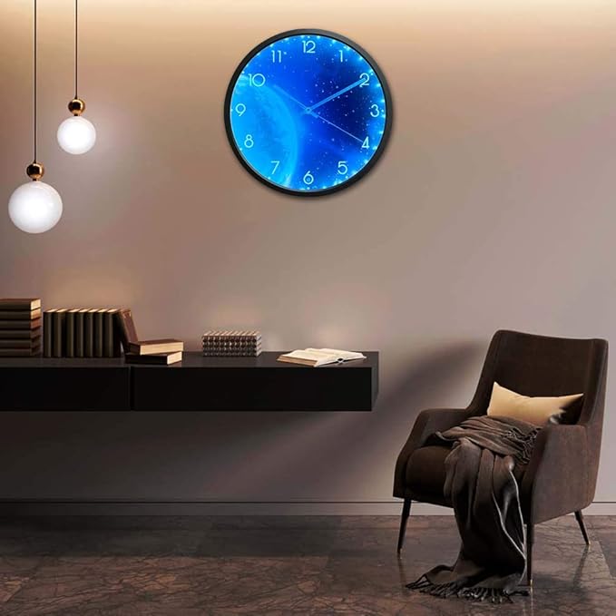 OCEST 12 Inch Night Light Wall Clock for Bedroom, Silent Lighted up Wall Clock Glow in The Dark, Easy to Read, Large Digital Display, Battery Operated for Living Room Kitchen-Blue Earth