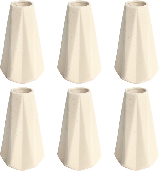 YANLING 6 Pack Light Yellow Ceramic Vases for Pampas Grass, 6 inch Modern Vase for Flowers Boho Vases for Home Decor, Minimalism Style for Modern Table Shelf Wedding Office Bedroom