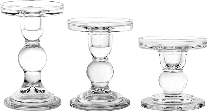 3-Piece Set of Glass Candlestick, Crystal Candlestick Holder Holder and Conical Candle, Christmas Candle Holder Decoration, Family Living Room Wedding Candle Holder (7 Colour)