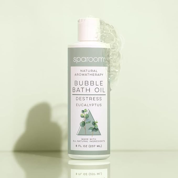 SpaRoom All Natural Hydrating and Nourishing Aromatherapy Foaming Bubble Bath Oil with Jojoba Oil, Olive Oils and Aloe, 8 oz, Destress-Eucalyptus