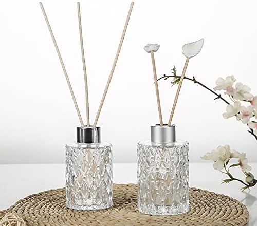 150ML/5oz Clear Glass Diffuser Jars Essential Oil Diffuser Bottle with Silver Cap Home Decoration Fragrance Accessories for DIY Replacement Reed Diffuser Sticks Sets
