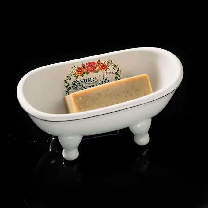 1 Piece 5.7" Aqua Eden Mini Ceramic Clawfoot Double Ended Bathtub Soap Dish Vintage Decortative Soap Dish