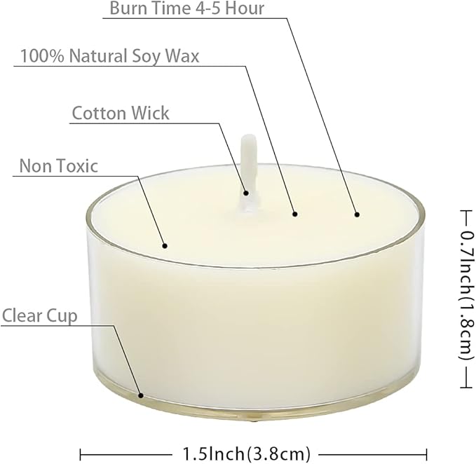 DEYBBY Natural Scented Soy Wax Tealight Candles Bulk, Jasmine Aromatherapy Luxury Tea Candle Set of 36-4 Hour Burning Great Gift for Valentine's Day