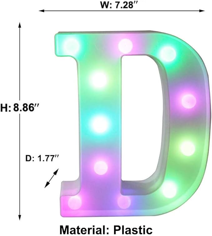 Pooqla Colorful LED Marquee Letter Lights with Remote – Light Up Marquee Signs – Party Bar Letters with Lights Decorations for The Home - Multicolor D