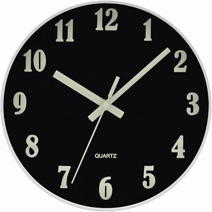 JoFomp Modern Night Light Wall Clock, 10 Inch Silent Non-Ticking Quartz Wall Clocks, Glow in The Dark Battery Operated Decorative Wall Clock for Bedroom, Kitchen, Living Room(10 inch)