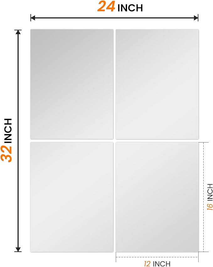 Wall Mirror Tiles, 16"x12"x4PCS Full Length Home Gym Mirror for Garage, Bedroom, Living Room, Over The Door