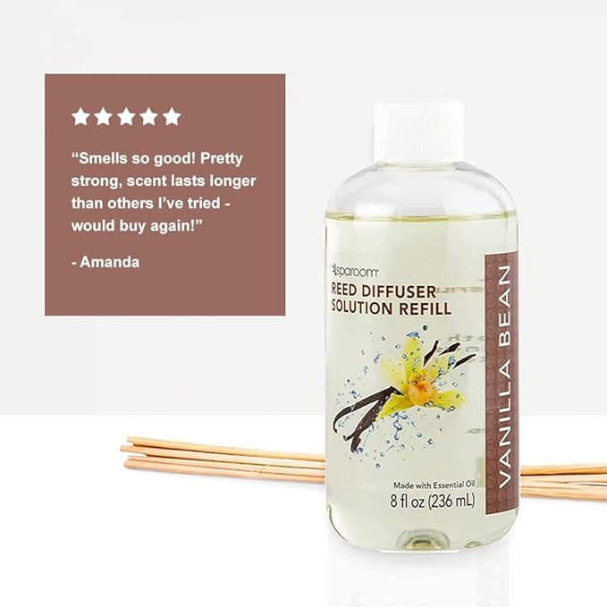 SpaRoom Reed Diffuser Oil Refill – Vanilla Bean Scent, 8oz Cozy Blend for Warmth and Comfort, Smooth and Sweet Aroma for Bedrooms, Lounges, or Relaxing Spaces, Long Lasting Ambient Scent
