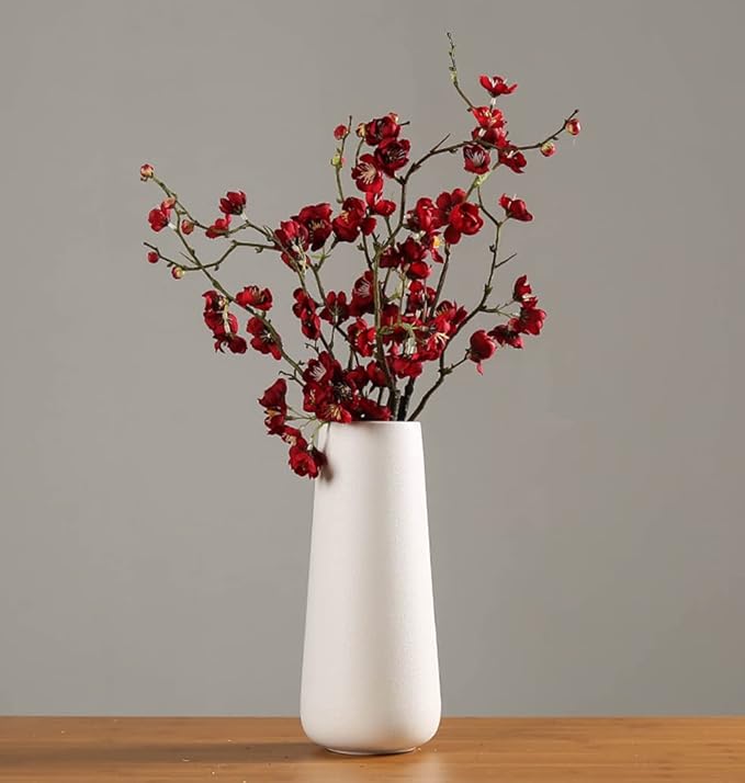 11 Inch Tall Matt White Ceramic Vase for Flowers & Pampas Grass, Classic Rustic Style Decorative Vases for Home Decor Table Centerpieces