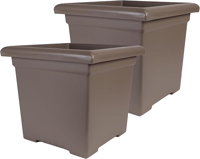 The HC Companies Accent Square Plant Pot w/Drainage - Classic Planters for Outdoor Plants & Indoor Plants - Lightweight & UV-Resistant Square Planter Box (15.5”, Cappuccino, Pack of 2)