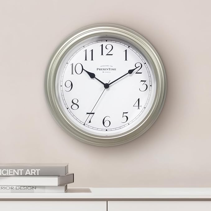 Presentime & Co Chic Home Collection 10" Molly Clock, Silent No Ticking, Silver Color. Modern Decorative Wall Clock for Kitchen, Kid's Room, Bathroom, Bedroom, and Office