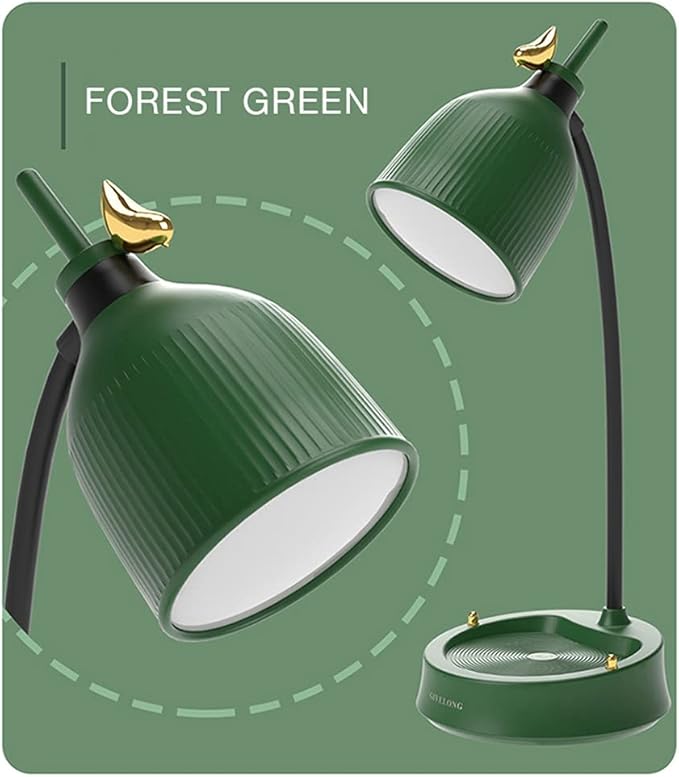 LED Desk Lamp Rechargeable Battery Cordless Table Light Adjustable Gooseneck Dimmable Touch Eye-Caring Night Light for Kids,Mini Cute Lamp for College Dorm Bedroom Reading (Green)
