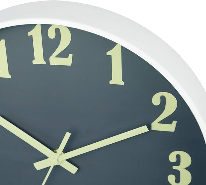 JoFomp Glow in The Dark Clock, 12 Inch Modern Silent Non Ticking Wall Clocks Battery Operated, Night Light Wall Clock for Living Room Decor, Wall Clock Decorative for Kitchen Bedroom (Grey)