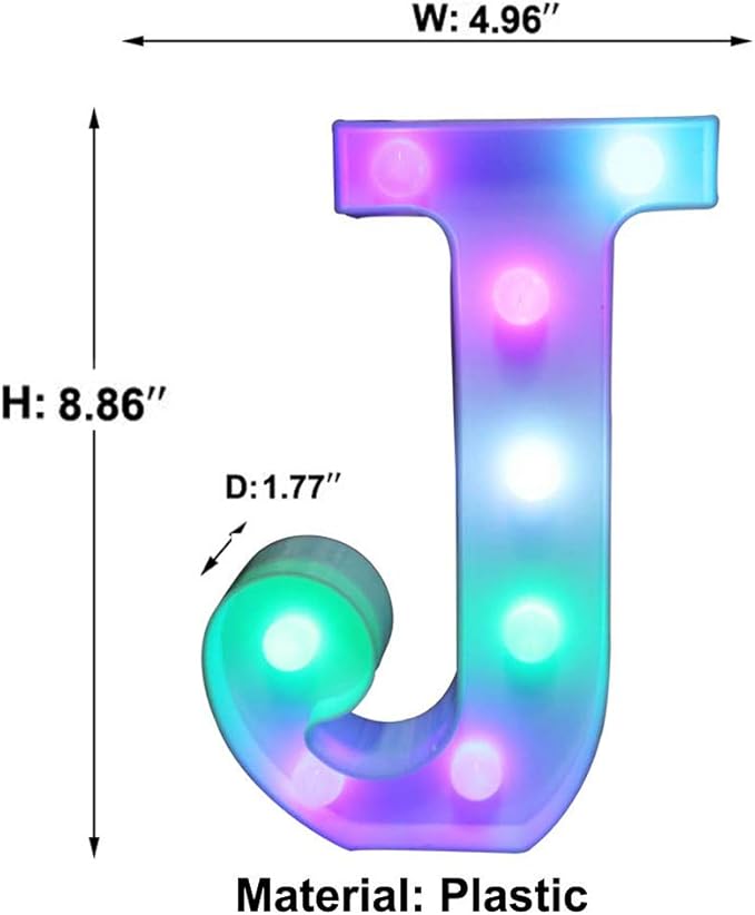 Pooqla Colorful LED Marquee Lights with Remote – Light Up Signs – Party Bar Letters with Lights Decorations for The Home - Multicolor J