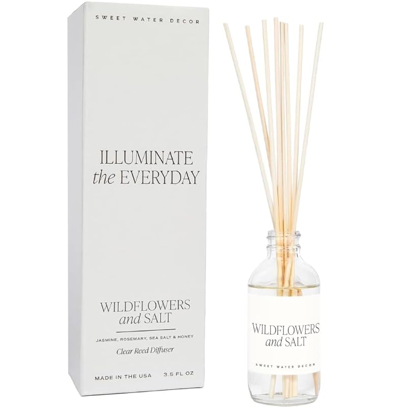 Sweet Water Decor Wildflowers and Salt Reed Diffuser Set - Lemon, Rosemary, and Leafy Green Scented Diffusers - Scent Diffusers for Home, Long Lasting Fragrance, Made in the USA