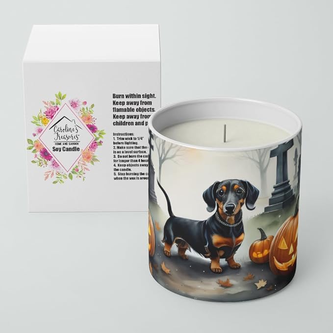 Caroline's Treasures DAC2037CDL Dachshund Spooky Halloween Decorative Soy Candle Nature Soy Wax Essential Oil Home Decor Ideal for Bedroom Kitchen Bath Office Gift, 10 oz
