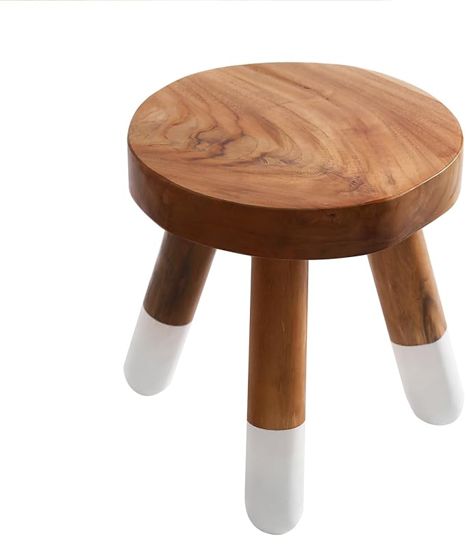Teak 12" Round Dip Dyed Wood Plant Stand Wood Accent Stool |Accent Table |Side Table