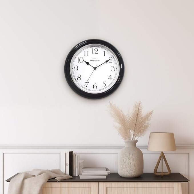Presentime & Co Chic Home Collection 10" Molly Clock, Silent No Ticking, Black Color. Modern Decorative Wall Clock for Kitchen, Kid's Room, Bathroom, Bedroom, and Office