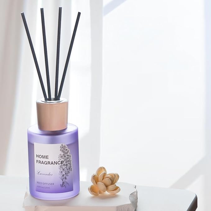 Reed Diffuser - Lavender 4.06oz (120ml) 1 Pack Essential Oil Reed Diffuser Set with 8 Sticks, Long Lasting Fragrance for Home, Bathroom, Bedroom, Room, Decor