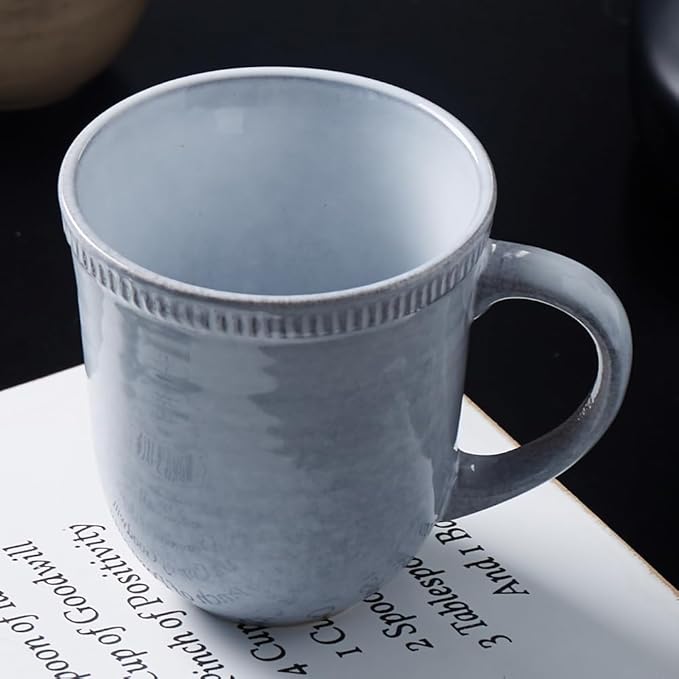 Ceramic Coffee Mugs, Furnace Transmutation Craft,15oz, Handmade Pottery Mug, Embossment Craft, Vintage Tea Cups with Handle for Office/Home, Dishwasher and Microwave Safe. (offwhite)