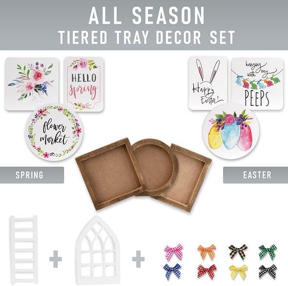 The Ultimate Farmhouse Tiered Tray Decor Set - Beautiful Year Round Seasonal & Holiday Decoration Bundle - The Perfect Lemon, 4th of July, Summer and Spring Centerpiece Design for Home & Kitchen Decor