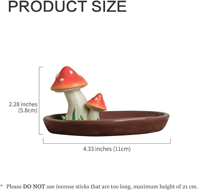 Cute Mushroom Incense Holder with 30 Incense Sticks, Handmade Resin Mushroom Incense Tray, Adorable Home Decor Accessory (Brown)