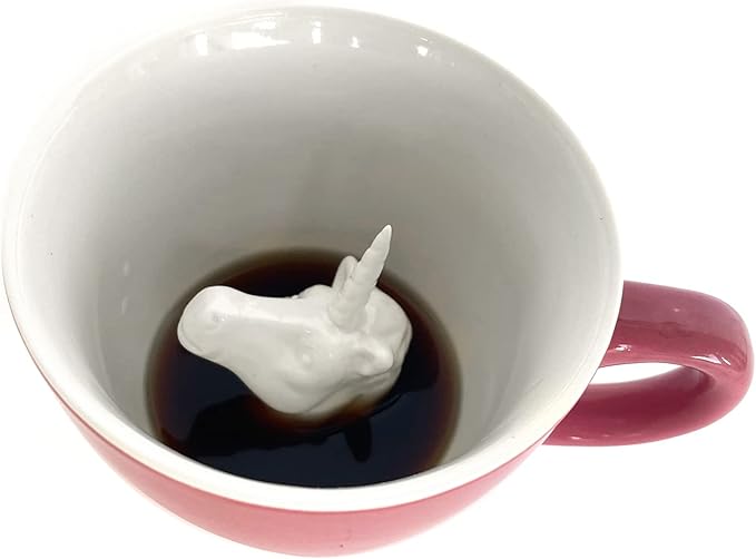 Creature Cups UNICORN Ceramic Cup (11 Ounce, Bubblegum Pink Exterior) - Horse, Pony Mug - Hidden 3D Animal Inside Mug - Birthday, Holiday, Housewarming Drinkware Gift for Coffee & Tea Lovers