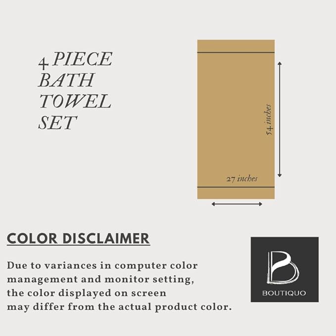 BOUTIQUO Premium Cotton 4 Pack Bath Towel Set - 100% Pure Cotton - 4 Bath Towels 27x54 - Ideal for Everyday use - Ultra Soft & Highly Absorbent - Olive Green