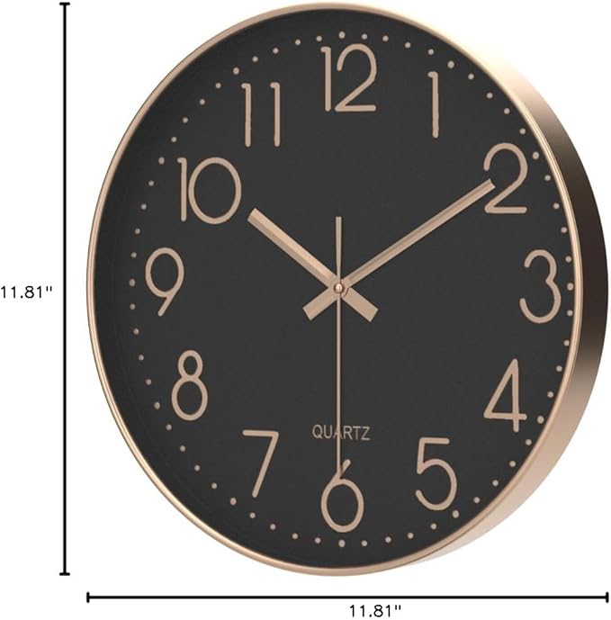 Silent Wall Clock 12 Inch Non-Ticking Wall Clocks Battery Operated for Living Room Decor Modern Wall Clock for Home/Bedroom/Office/Classroom/School/(Rose Gold)