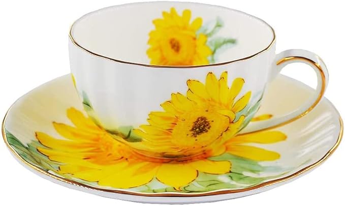 Ceramic Teacup Sunflower Vintage Chintz Porcelain Coffee Mug Tea Cup with Saucer