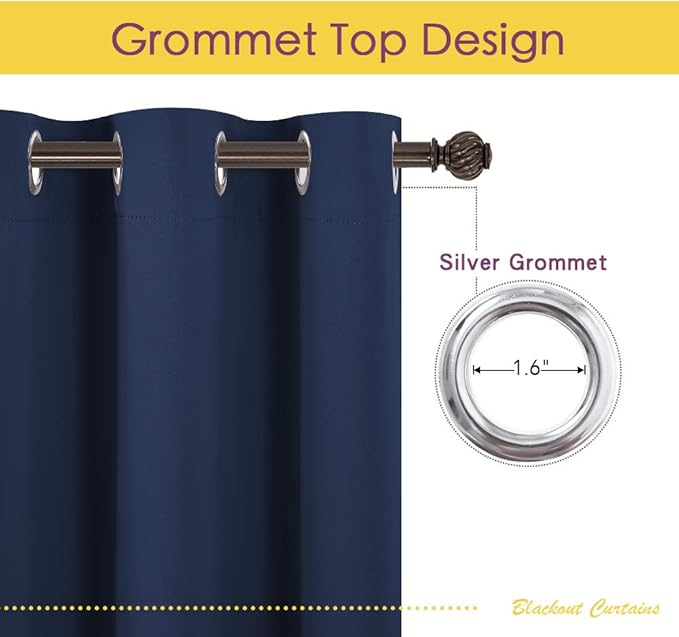 NICETOWN Blackout Curtains & Drapes for Kitchen, Navy, 1 Pair, 34 x 40 Inch, Thermal Insulated Solid Grommet Top Blackout Panels/Draperies for Bedroom/Living Room