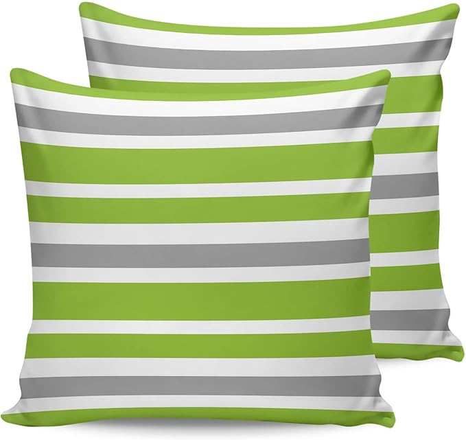 Outdoor Waterproof Throw Pillow Covers Set of 2 Grey Green Stripes Decorative Outdoor Pillows Cushion Case 26x26 Inch Classic Striped Patio Pillows for Couch Sofa Bed Garden Office Home Decor