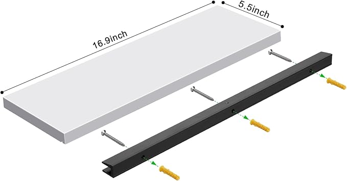 Meangood Floating Shelves White 17 inch Wall Mounted Natural Bamboo Wood Wall Storage Shelves for Bedroom,Living Room,Bathroom, Kitchen(Set of 2)