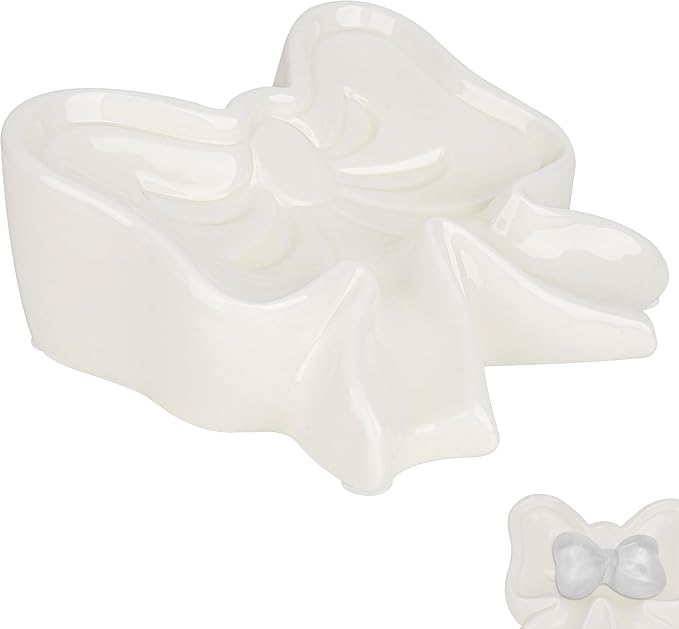 Bowknot Soap Dish, Bow Shaped Ceramic Drain Soap Box, Ceramic Soap Dish for Bathroom, Sinks, Kitchen (White)